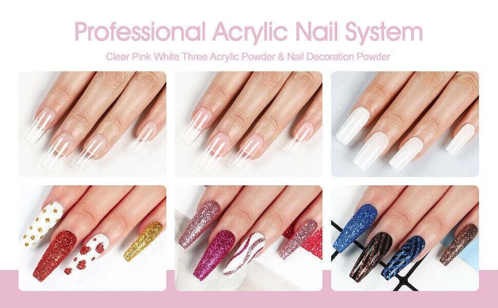 21 Nail Kit Acrylic Powder Glitter Beginner Art Manicure Tool Tips Brush Set