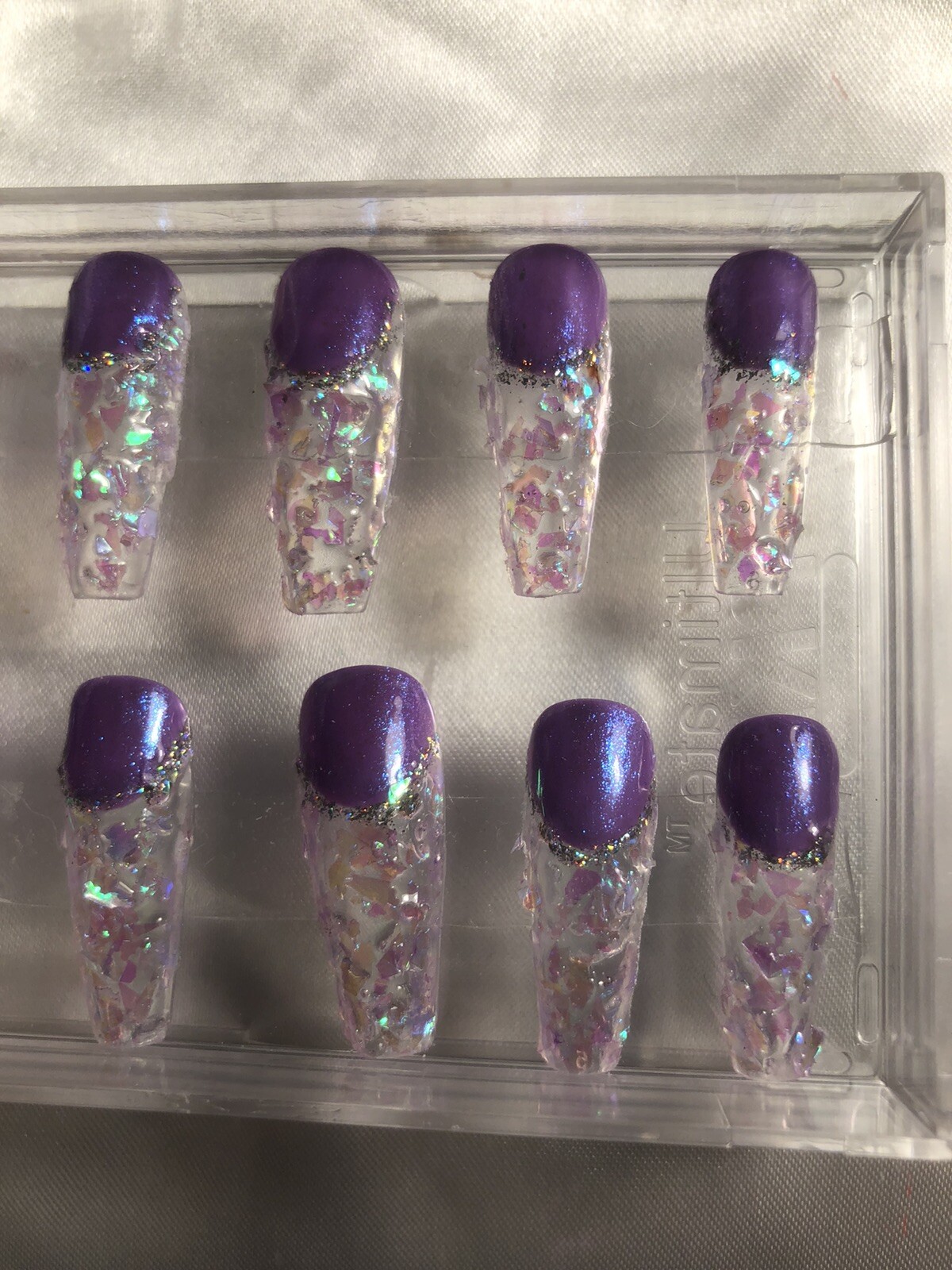 Z NAILZ! Z CLAWZ! Holographic Purple/Clear Alligator Textured Press On Nails