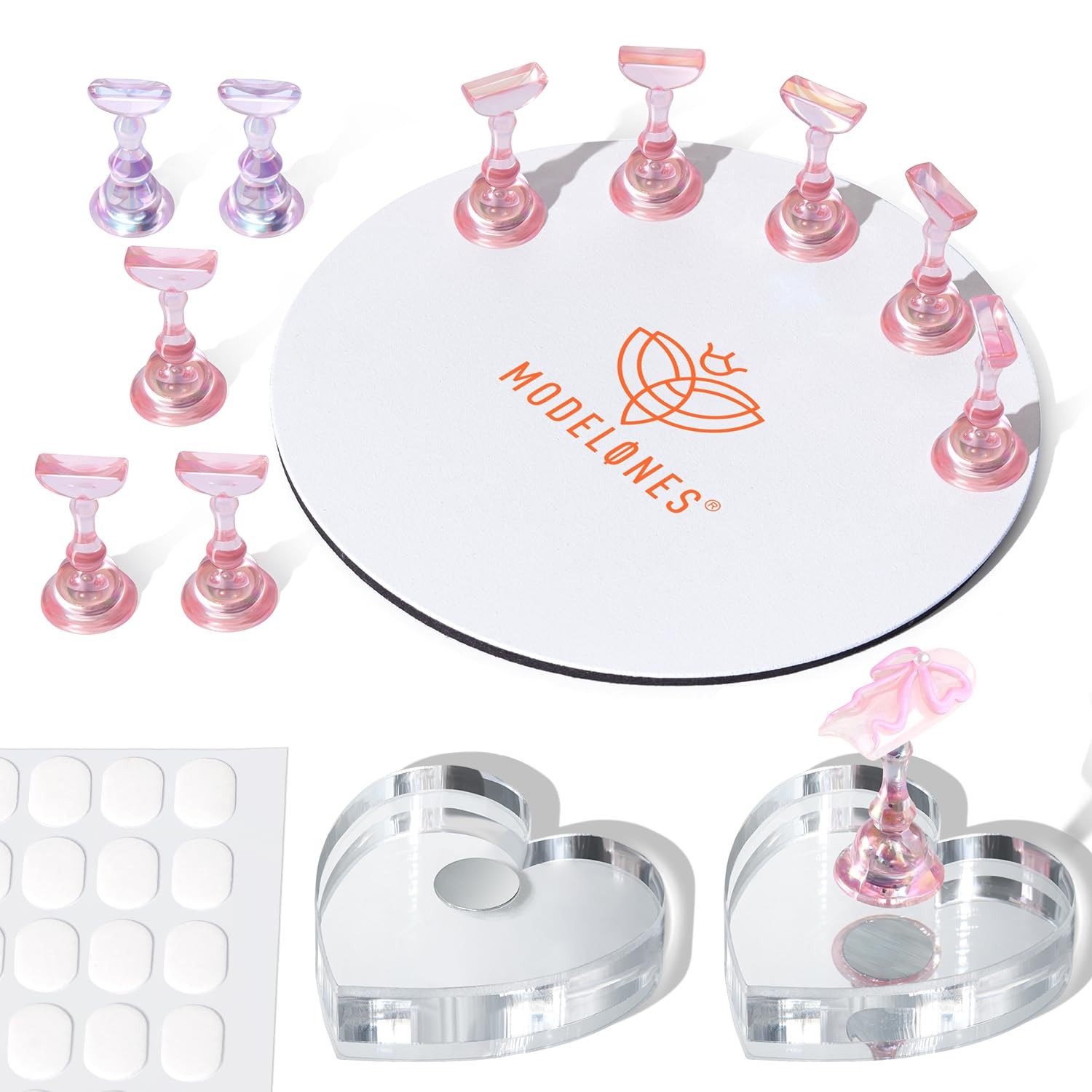 Magnetic Nail Stand Kit Aurora Pink Heart Bases 10 Holders 200 Tabs