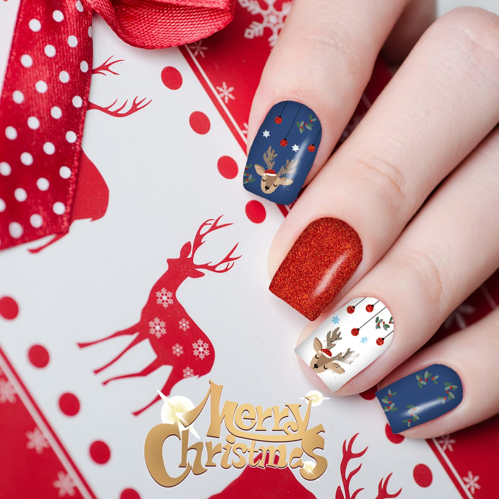 12 Sheets Christmas Nail Wraps Full Stickers Nail Polish Strips, DIY -Adhesiv…