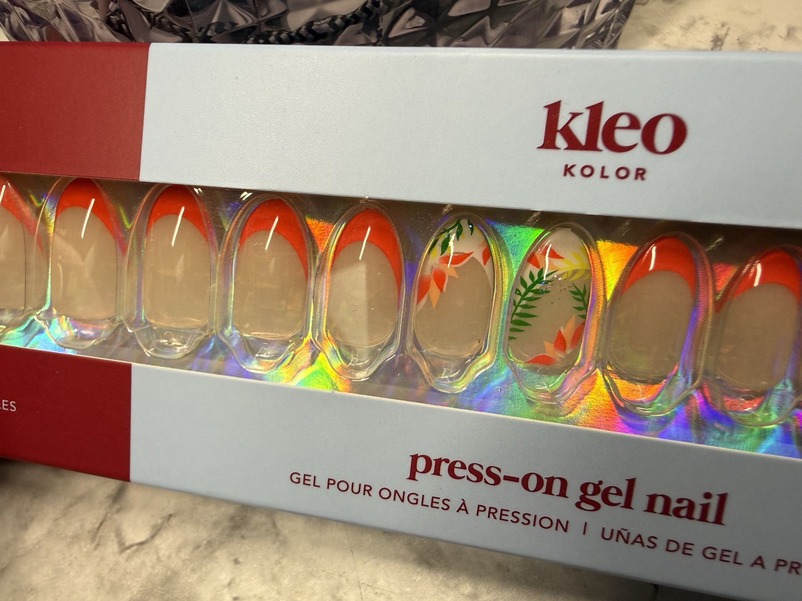 New Kleo Kolor Press-On Gel Nails – Long Almond French Tropic
