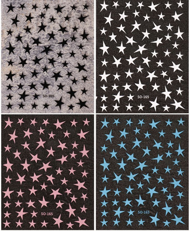 Black Gold Silver Pink Stars 3D Self-Adhesive Nail Art Stickers So165 NH21