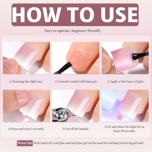 Ombre Press On Toenails For Women with Nail Adhesive Tabs, 150 Pcs Pink Ombre