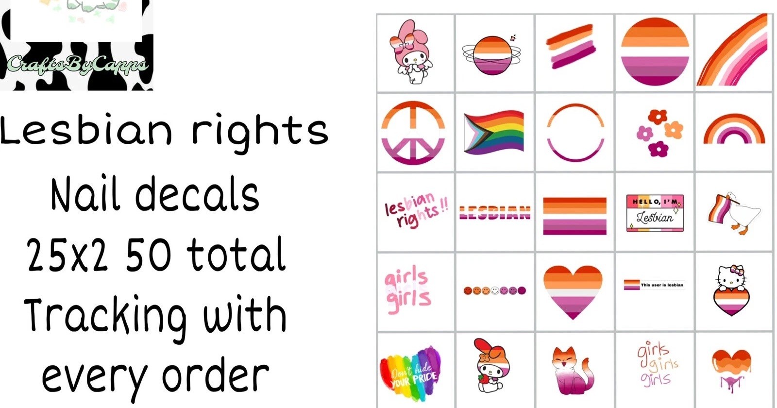 Lesbian Rights Pride Waterslide Nail Art Decals Set Of 50, Instructions Bonus KC