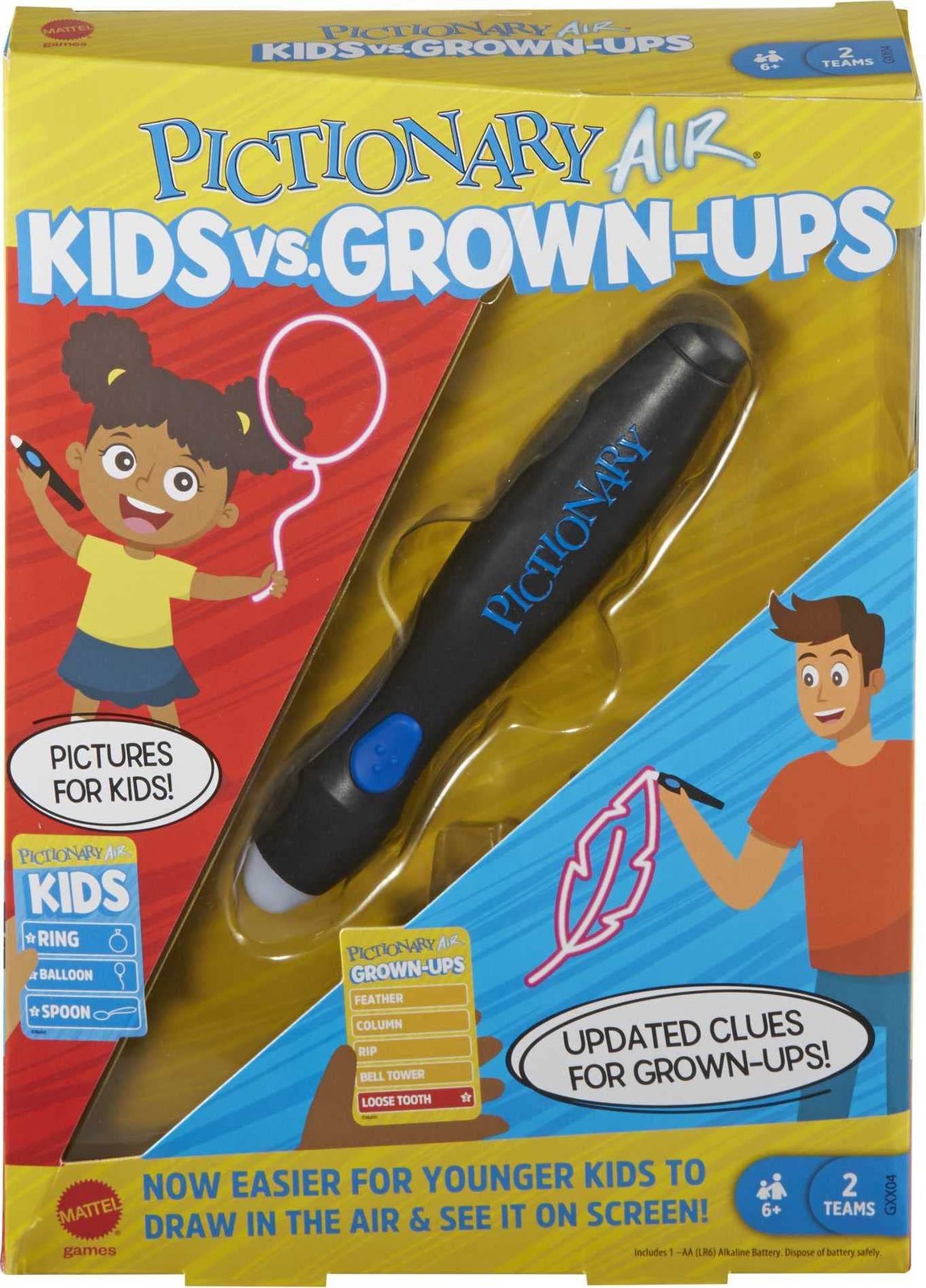 Mattel Games ​Pictionary Air Kids Vs. Grown-Ups Family Medium, Multicolor