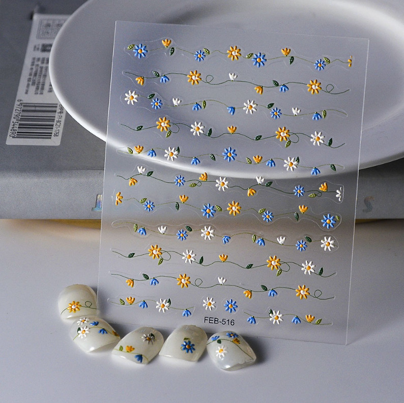 5D Sunflower Daisy Love Bee Flower Nail Art Stickers Self-adhesive NH23