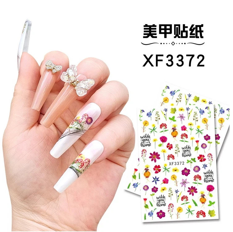 12Pcs Flower Nail Art Stickers Floral Butterfly Rose Women Girl Decorate NS36