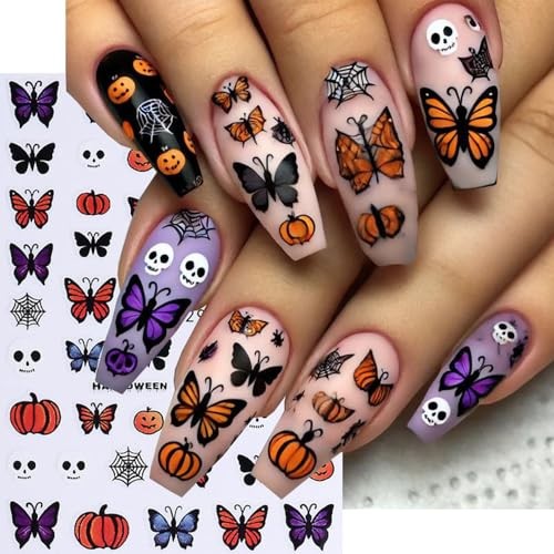 Halloween Nail Stickers 3D Self-Adhesive Nail Art – 3PCS Skull Bat Spider White