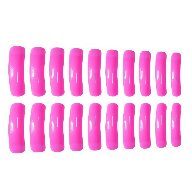 48pcs-Solid Neon Pink Glossy Extra Long Coffin Fake Nails, Press on Nail Set