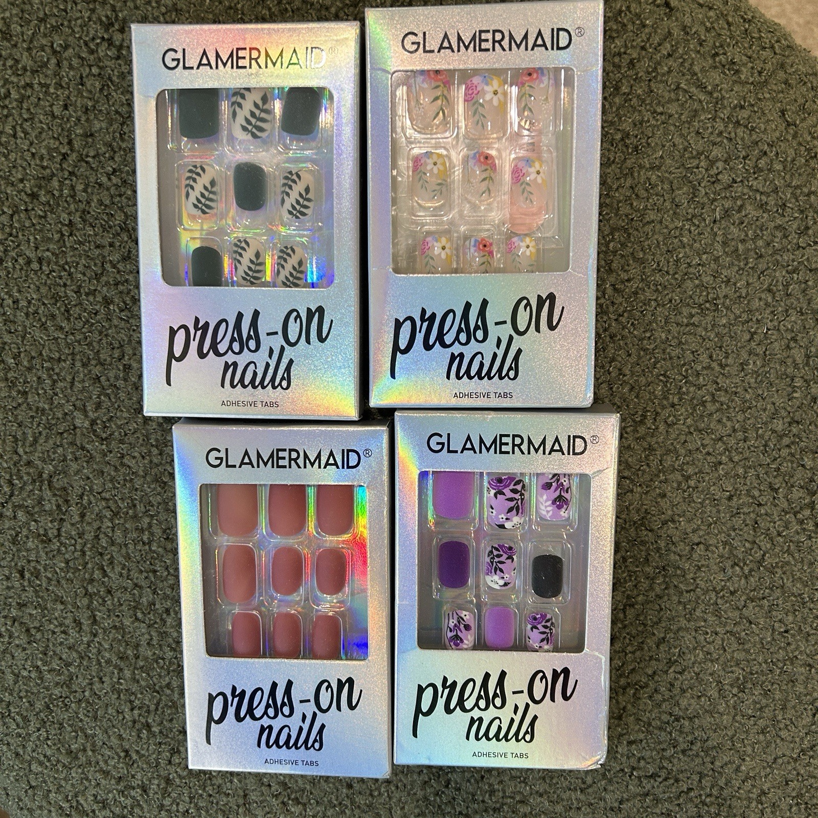 4 X Press On Nails (Adhesive Tabs) – Leafy, Florals And Matte Styles – BRAND NEW