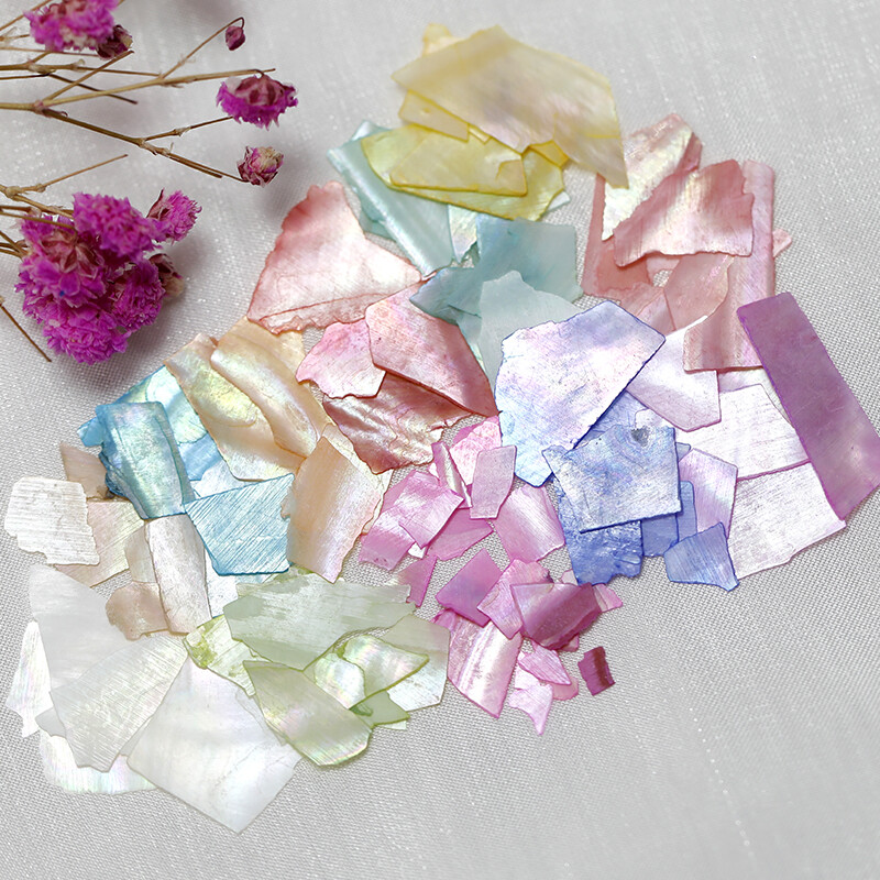 12 Grid Box – Irregular Iridescent Shell Slices Nail Art Shell Piece Painting