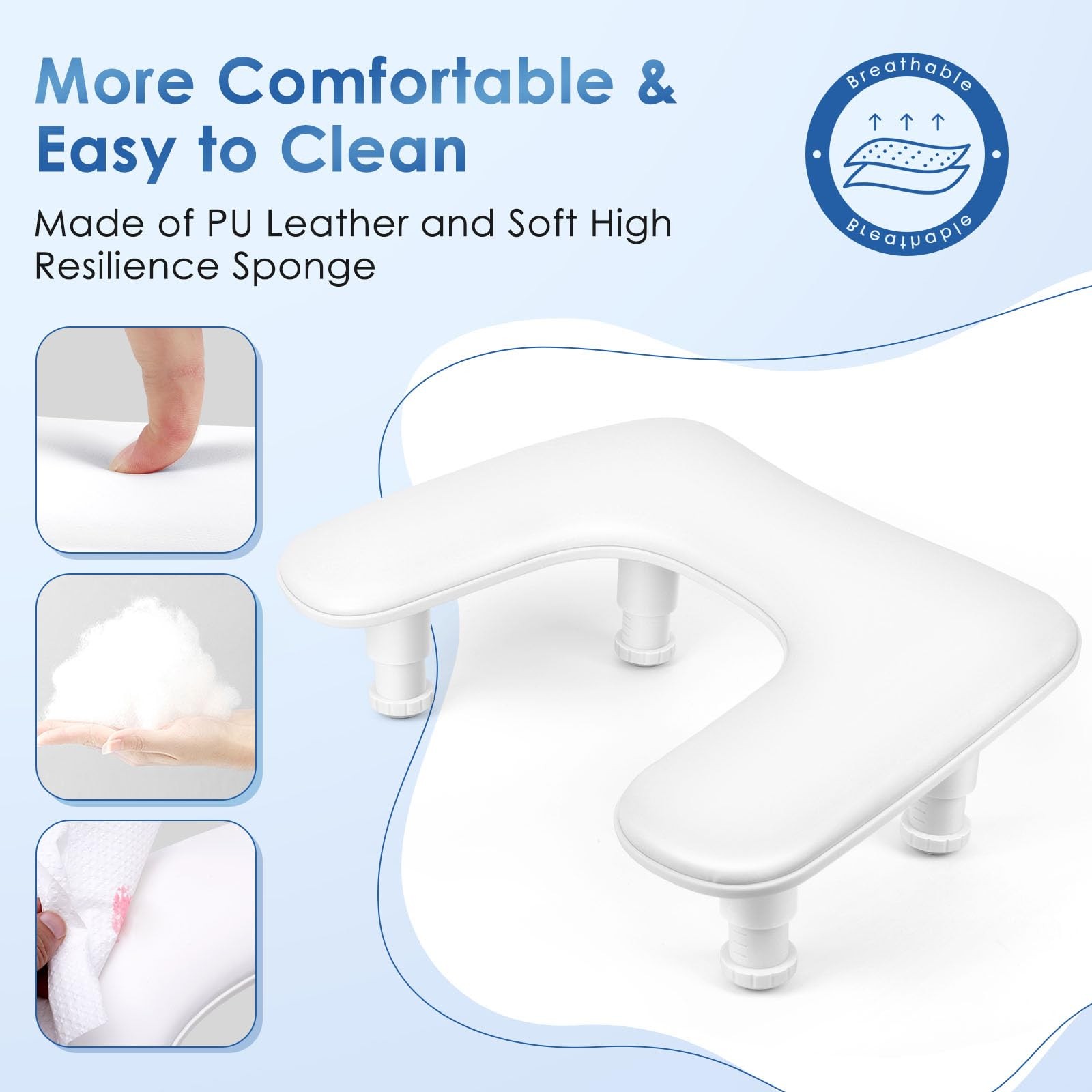 Manicure Arm Rest for Nails Tech: U Shaped Adjustable Nail Armrest White PU