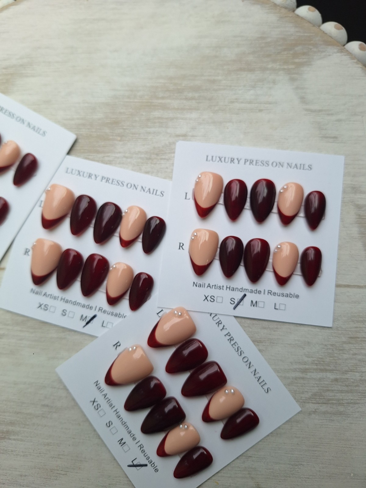 Red French Press On Nails, Short Lenght. Sizes Xs,S,M,L