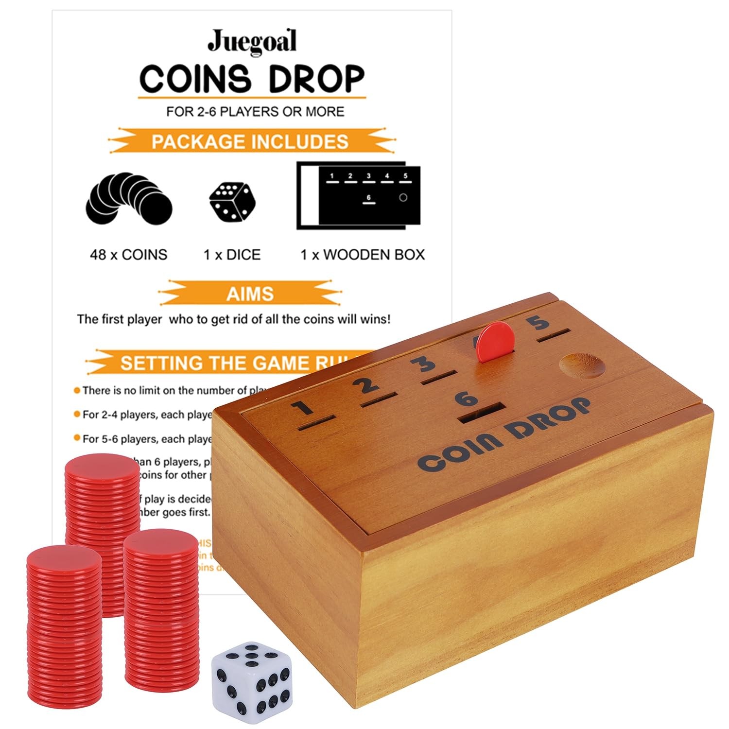 Juegoal Coin Drop Set, Pennies Dice Games, Wooden 6.3 x 4 x 2.8 Inches, Red
