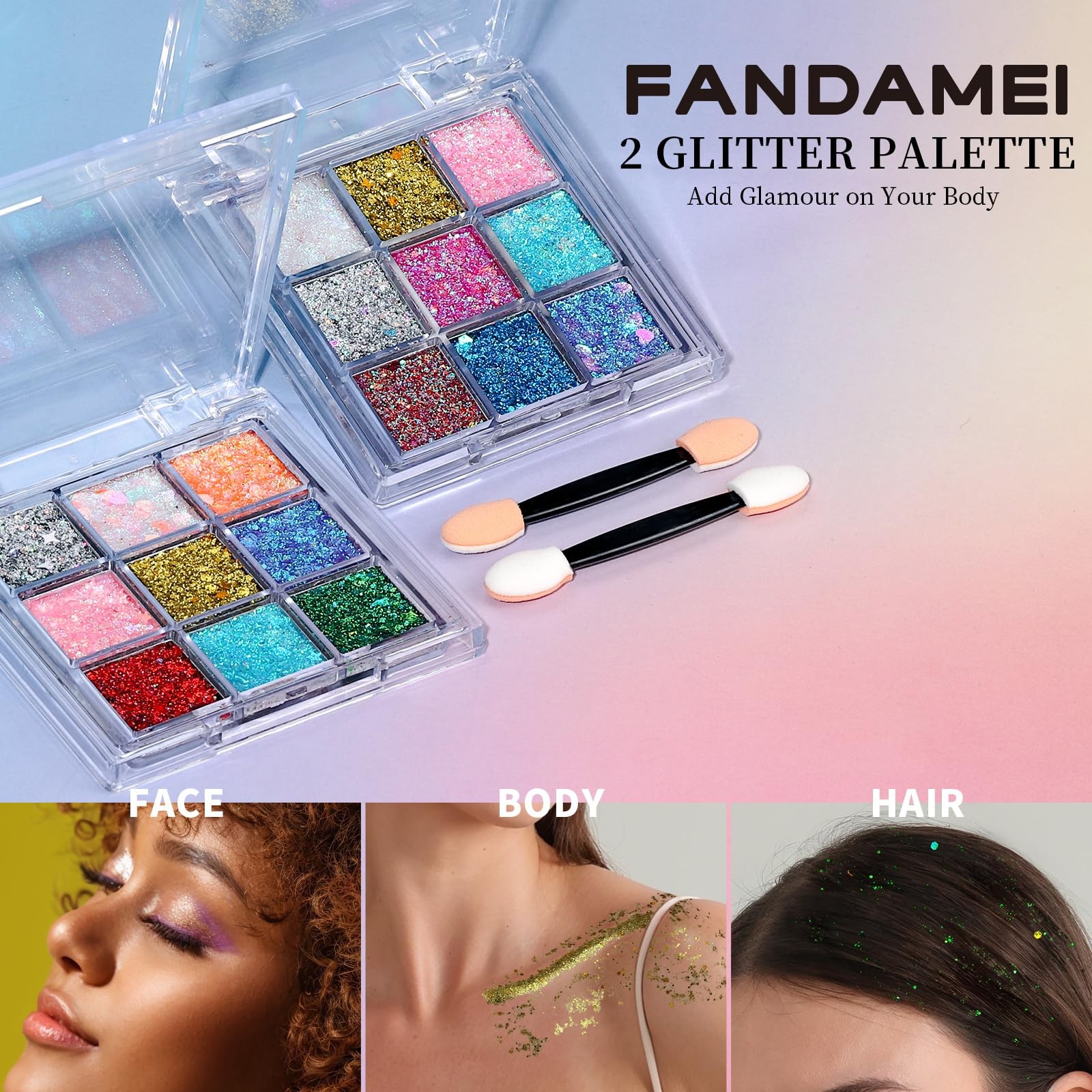Face Glitter, 2 PCS Face Glitter Gel 18 Grids, Body Hair Glitter for Kids Wom…