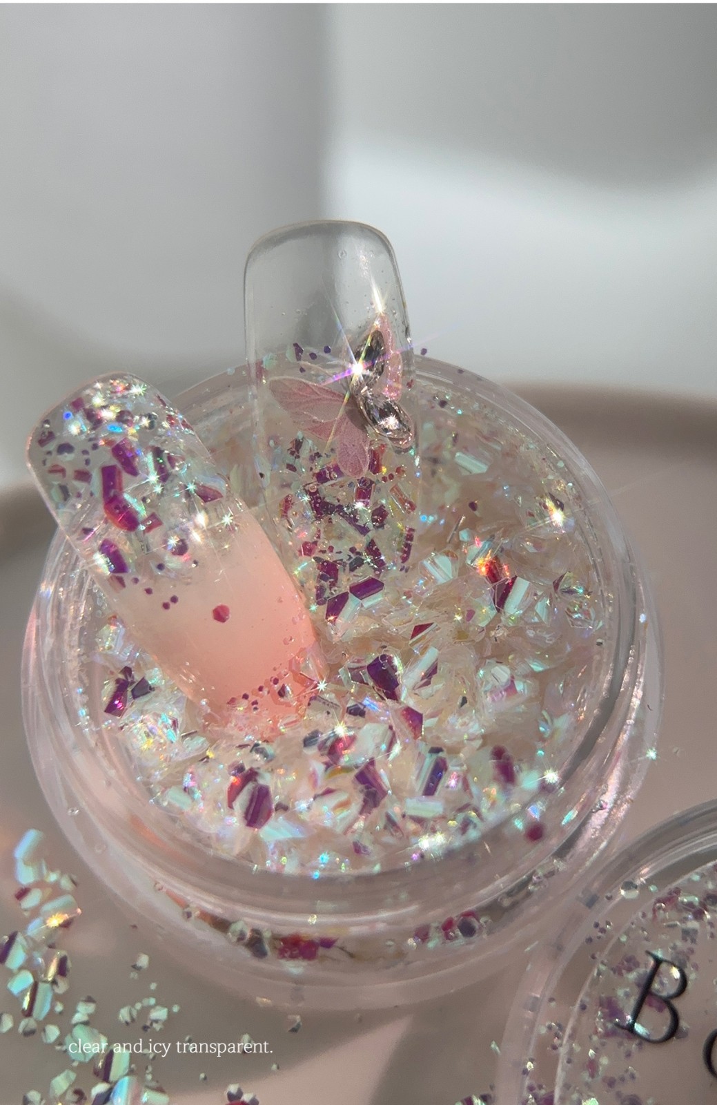 Bonnie B Pink Icing Nail Glitter Aurora Clear Ice Effect Chunky Mix Nail Art