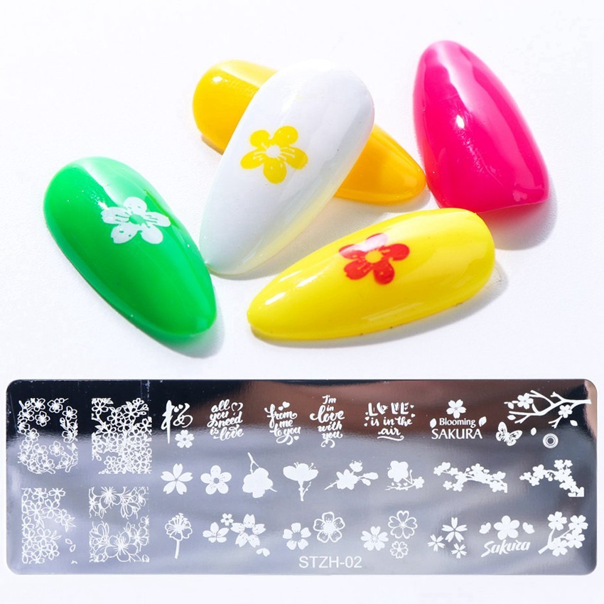 Blooming Sakura Flowers Metal Nail Stamping Plate Butterfly Floral Prints