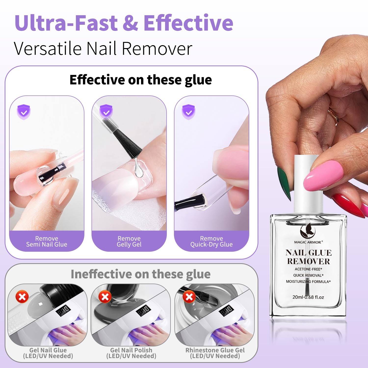 Nail Glue Remover for Press On Nails 20ml, Non-Acetone 0.68 Fl Oz (Pack of 1)