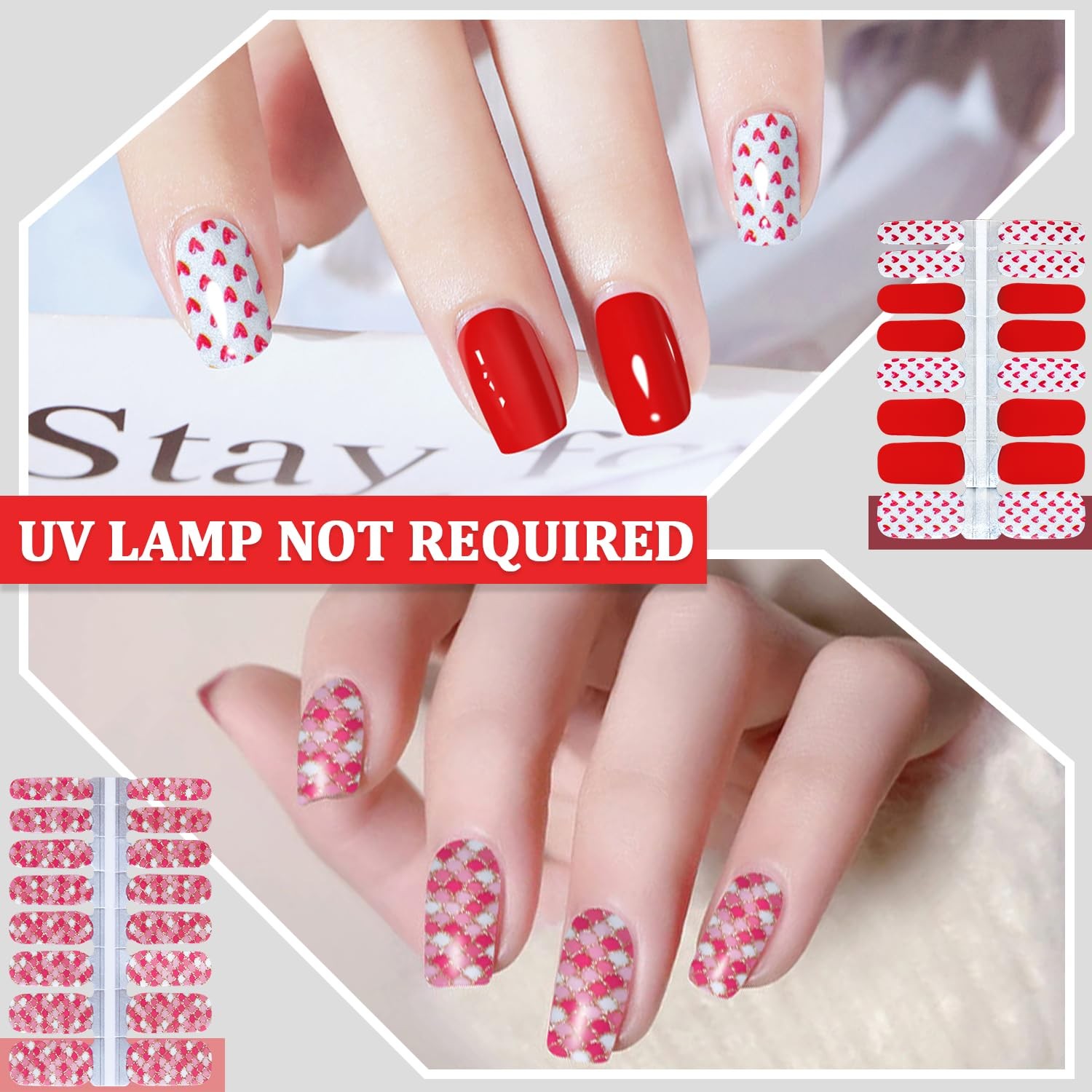 5 Sheets Red Nail Wraps for Women Valentine’s Day Nail Polish Strips Gel Nail…