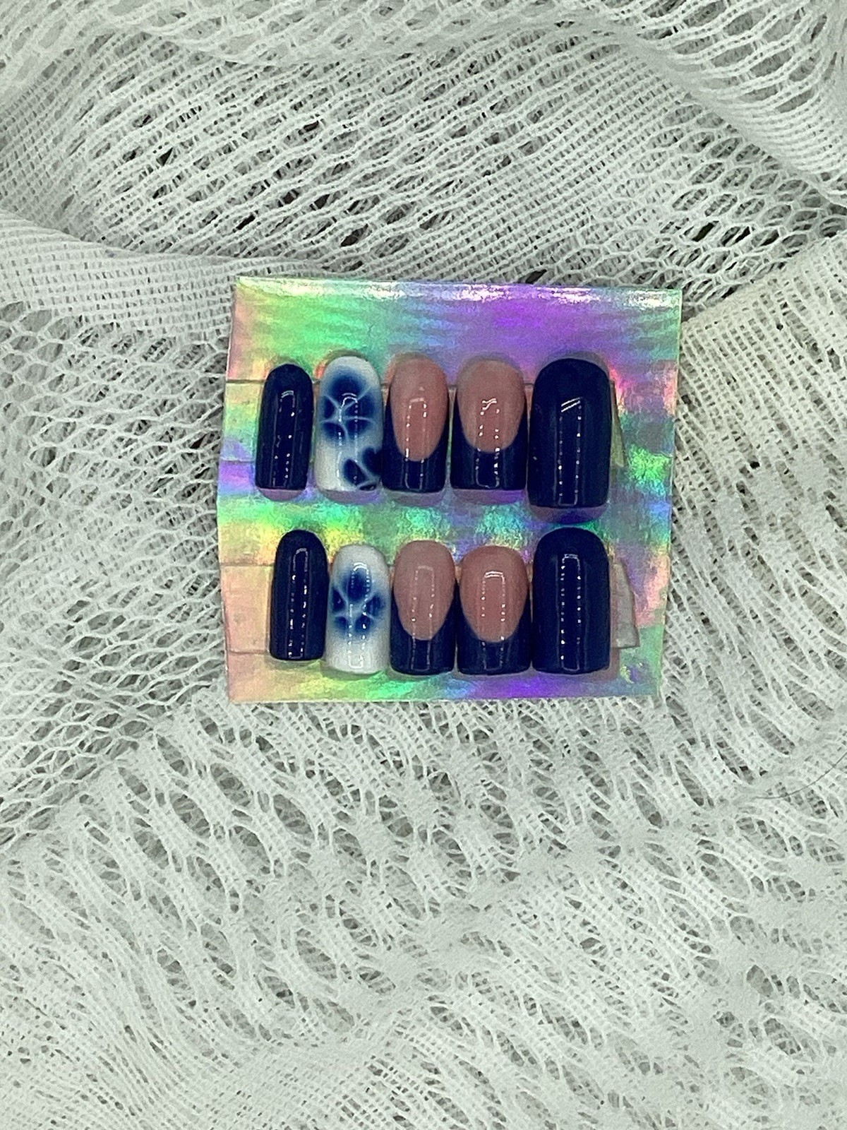 Homemade Blue French Tip Nails, 12 Different Sizes Included 🦋💙🐬