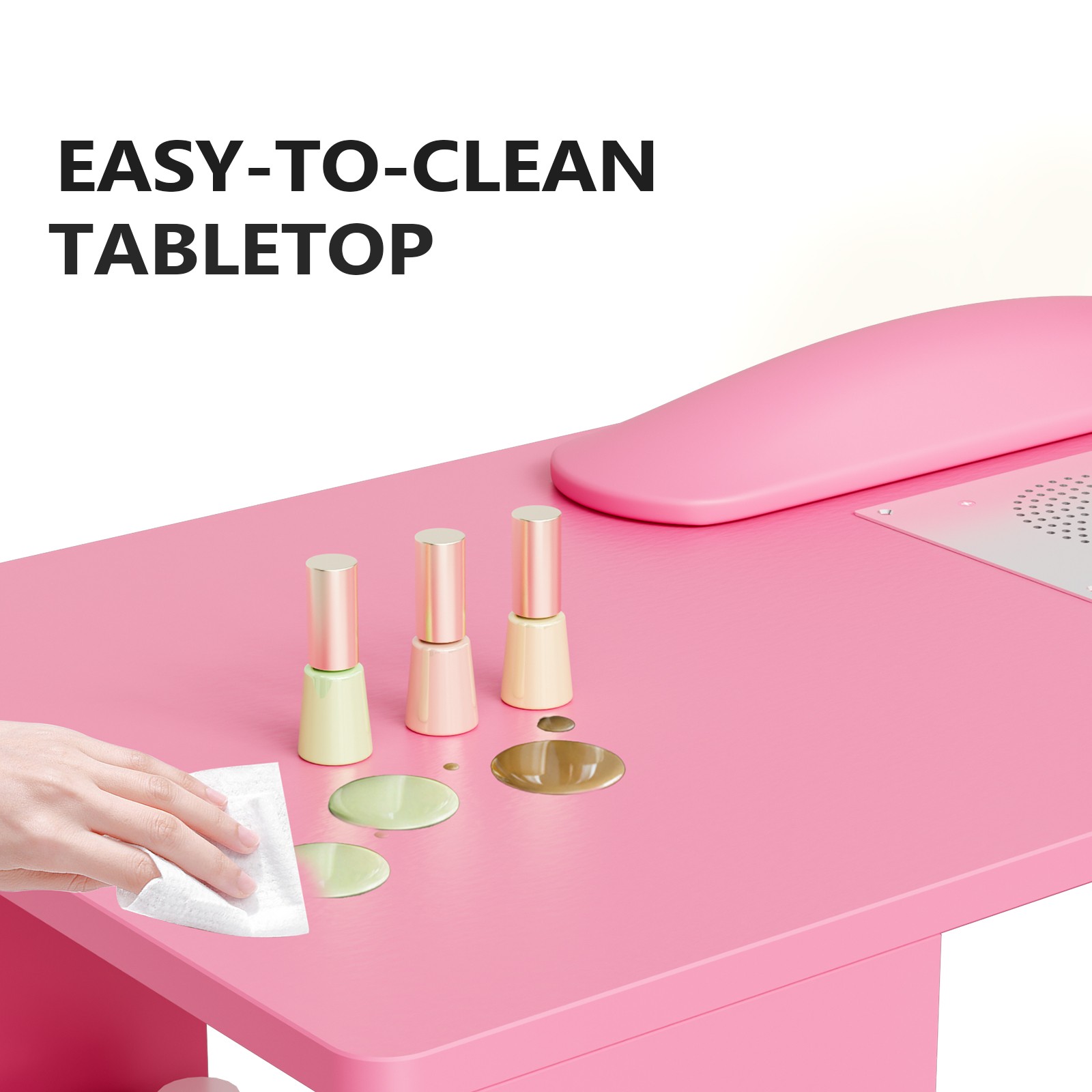 L Shaped Manicure Table with Wrist Rest & 180° Swivel Desktop and Dust Collector