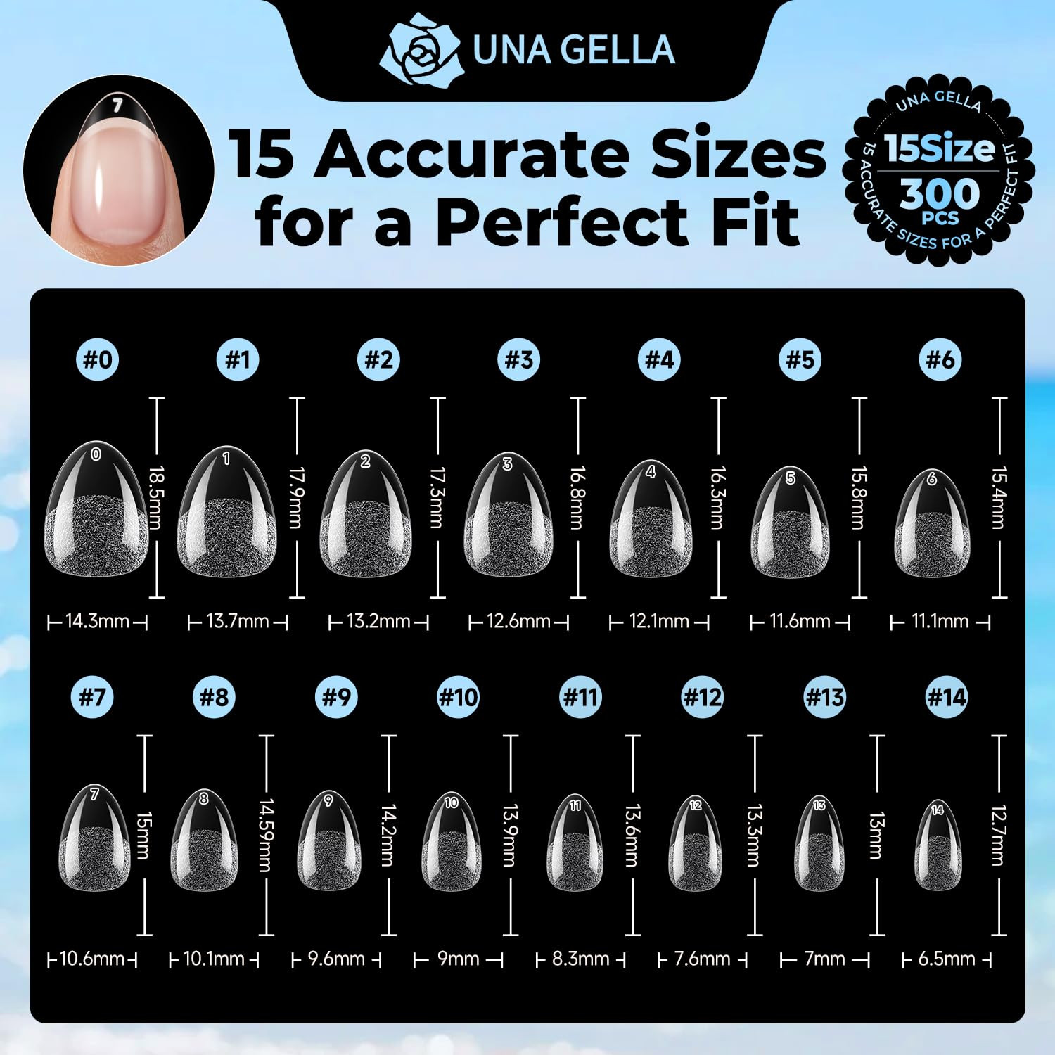 Extra Short Almond Nail Tips Full Cover 450PCS 15 Sizes | Pre-Etched Short Gel N