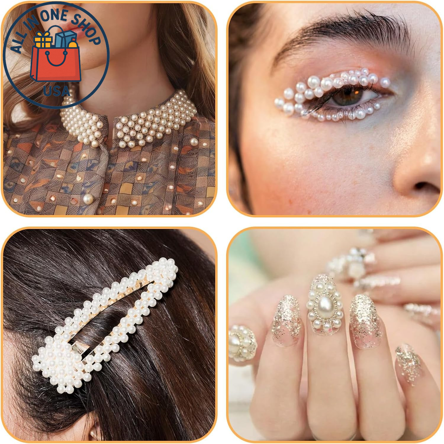White Flatback Nail Pearls – 3D Charms for Manicure & DIY Design 12-Grid