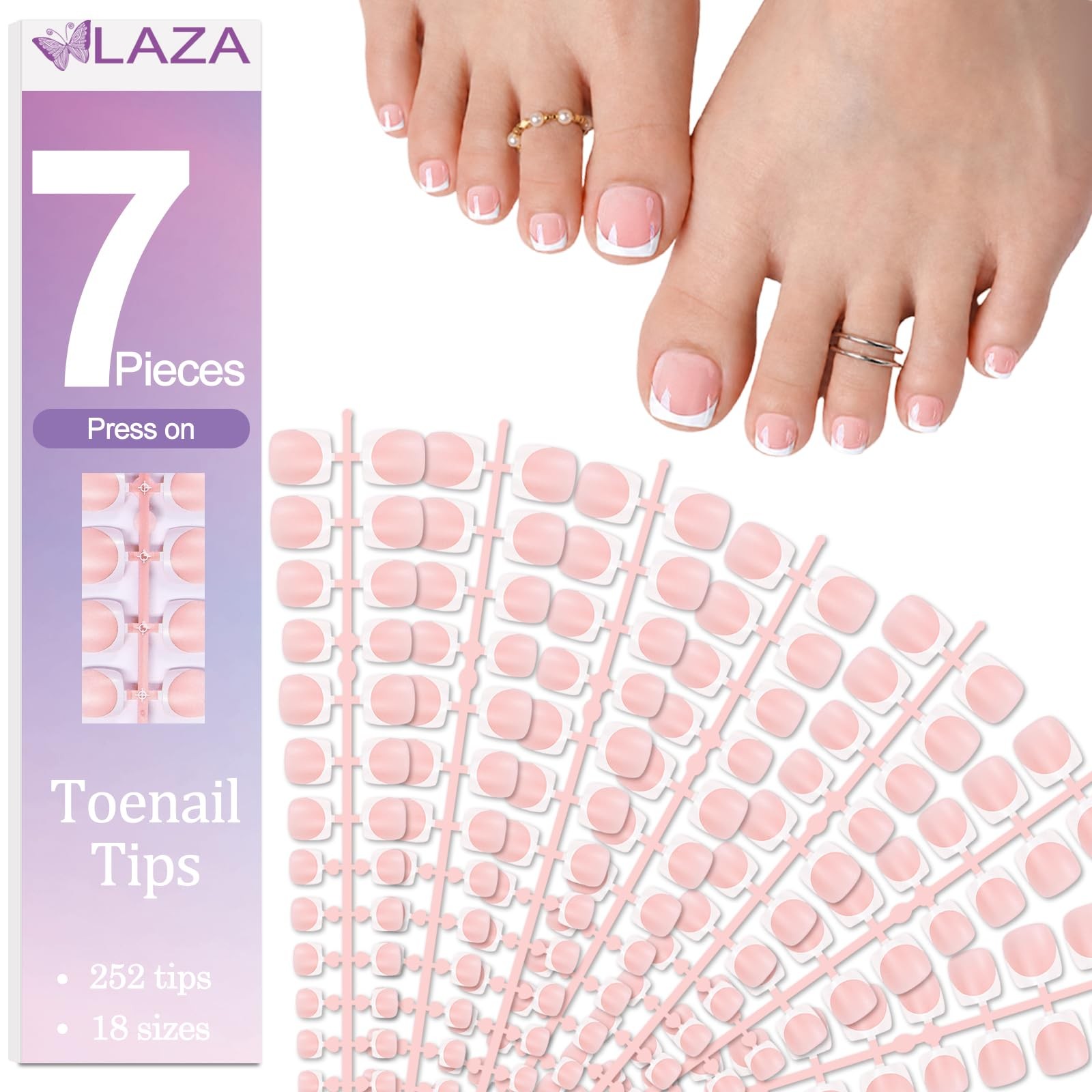 Laza 252pcs French Toe nails Tips, Full Cover BabyPink White Toe Nail Tips