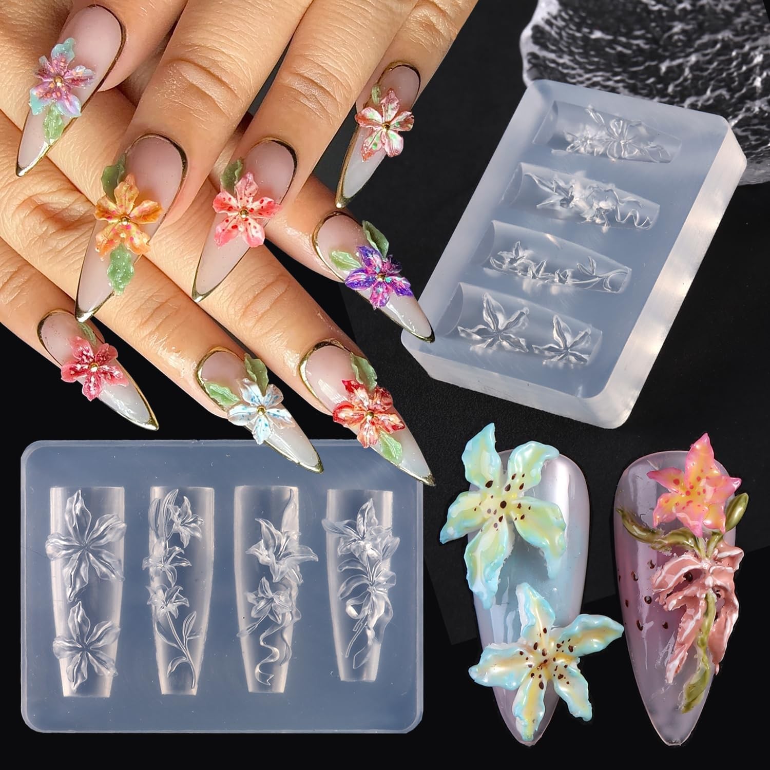 2PCS 3D Flowers Nail Art Silicone Mold, Spring Summer Hibiscus Flowers Blossom