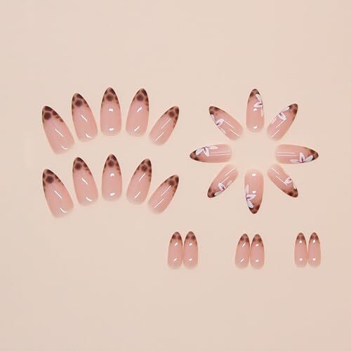 Press on Nails Medium Almond SWEKKE French Tip Fake Nails False Almond Nails23