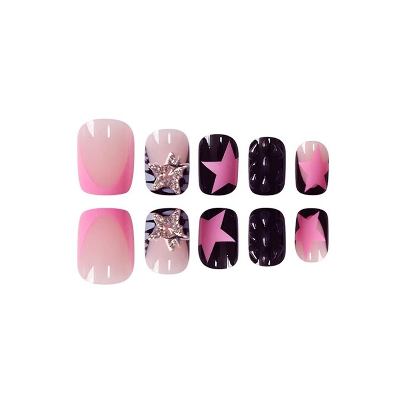 Square Press On Nails Star Rhinestone Glitter Removable False Nails Wholesale