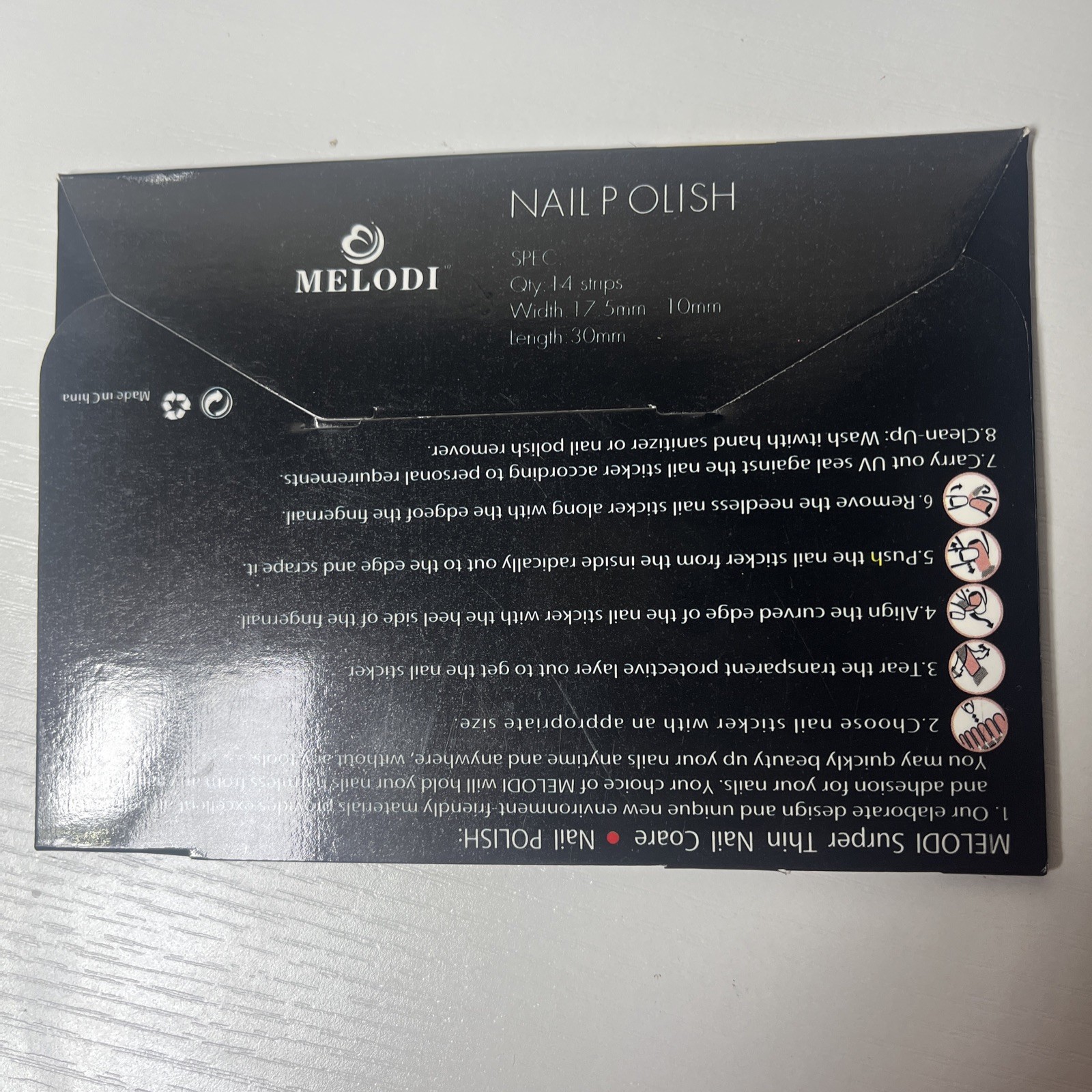 NAIL ART STICKER 14 Piece Set 30MM Long white black diamond