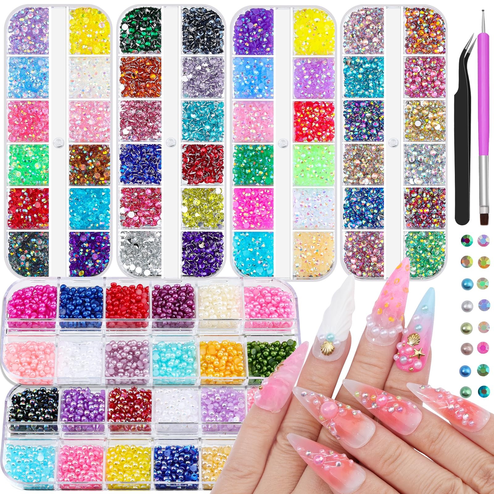 6 Boxes Resin Rhinestones for Bedazzling Kit, 3Mm Mixed-Color Jelly Clear AB Rhi