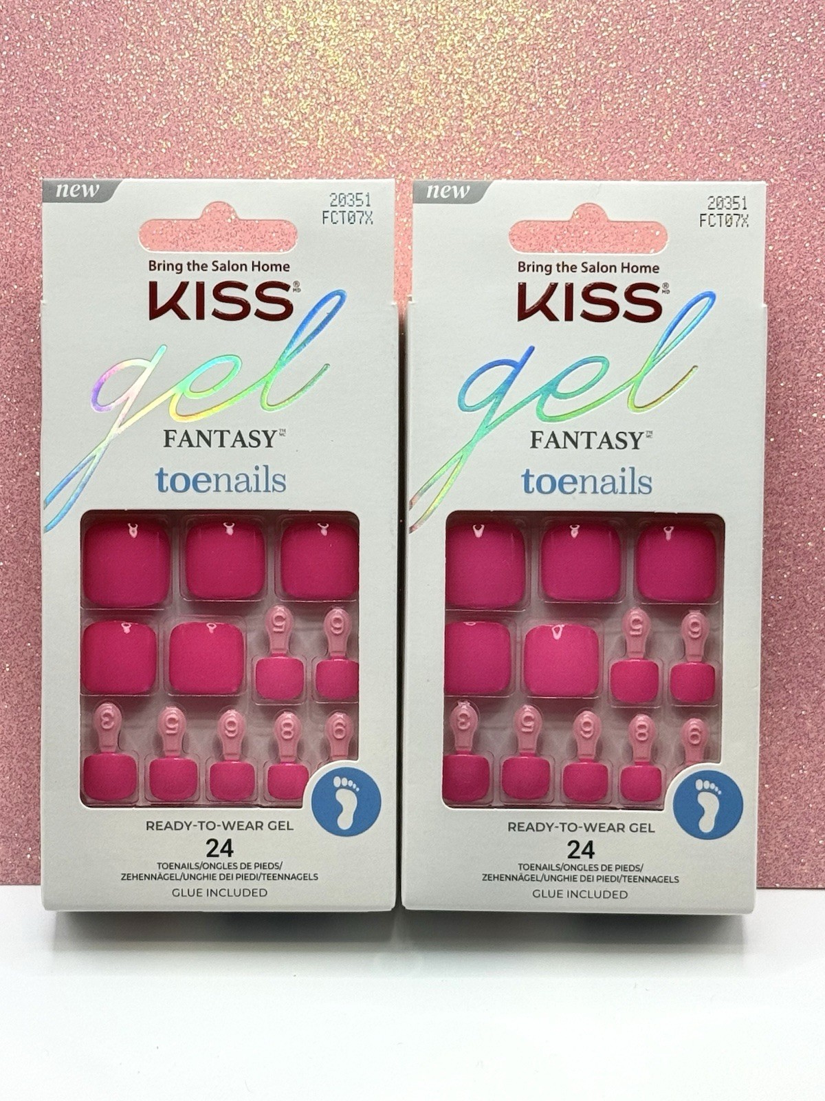 Kiss Gel Fantasy Press-On Toenails Pedicure Hot Pink 20351 Lot Of 2