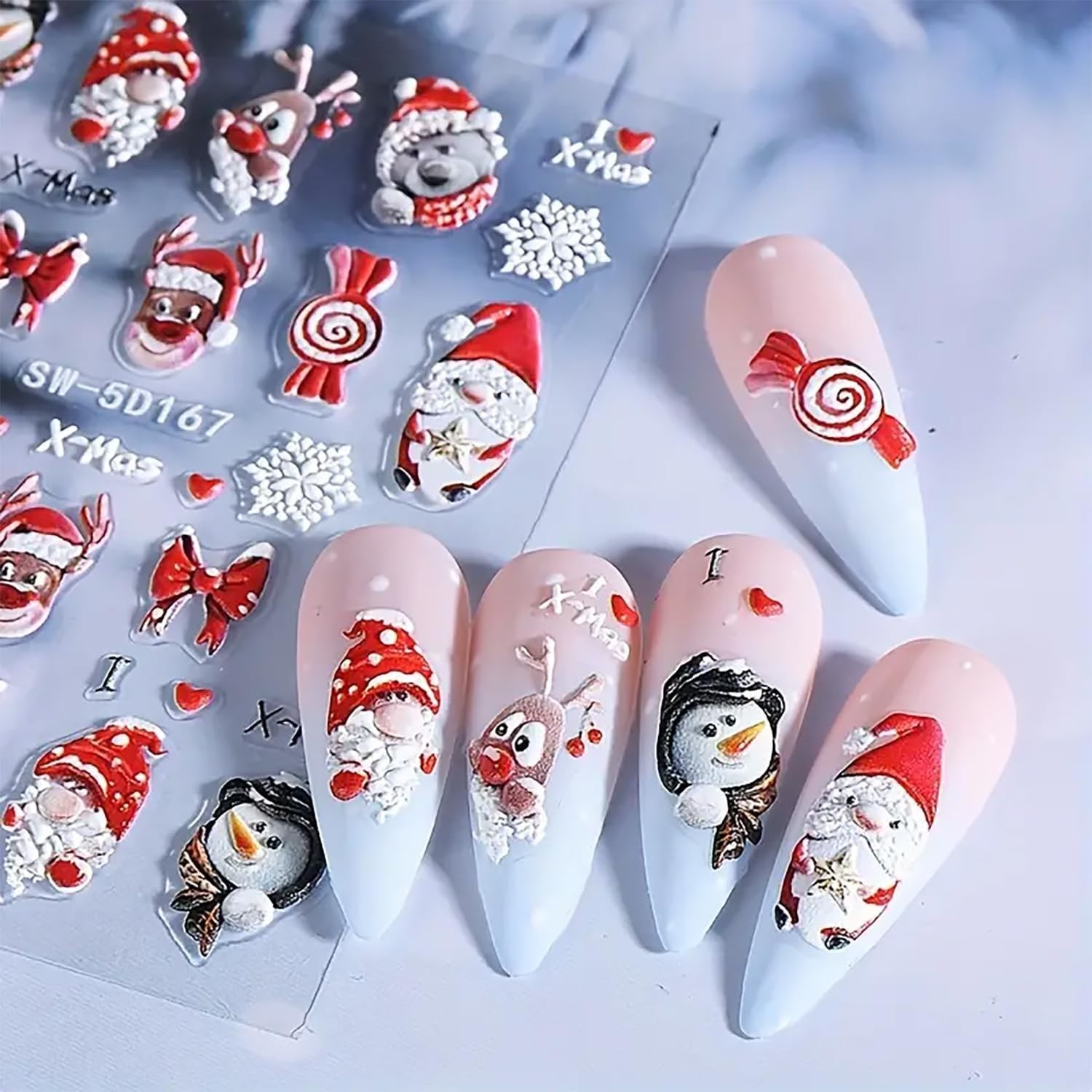 Christmas Nail Art Stickers Decals 5D Embossed Nail Design Stickers Christmas Tr