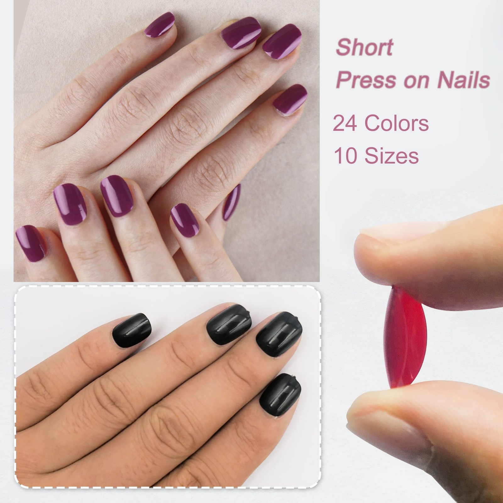 576pcs Short Press on Nails 24 Color Glossy Fake Nails Full Cover Solid Color…