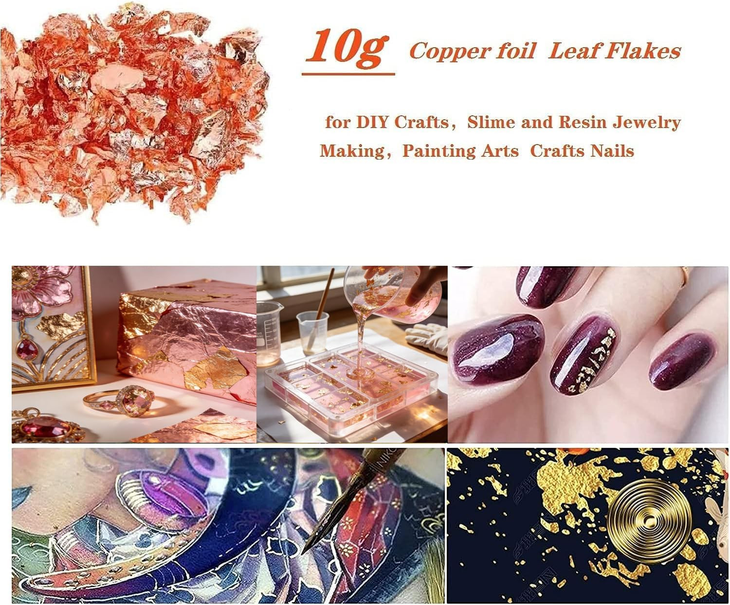 Gold Leaf Flakes,Gold Foil Flakes for Resin，10G Metallic Foil Flakes，For Nail Ar