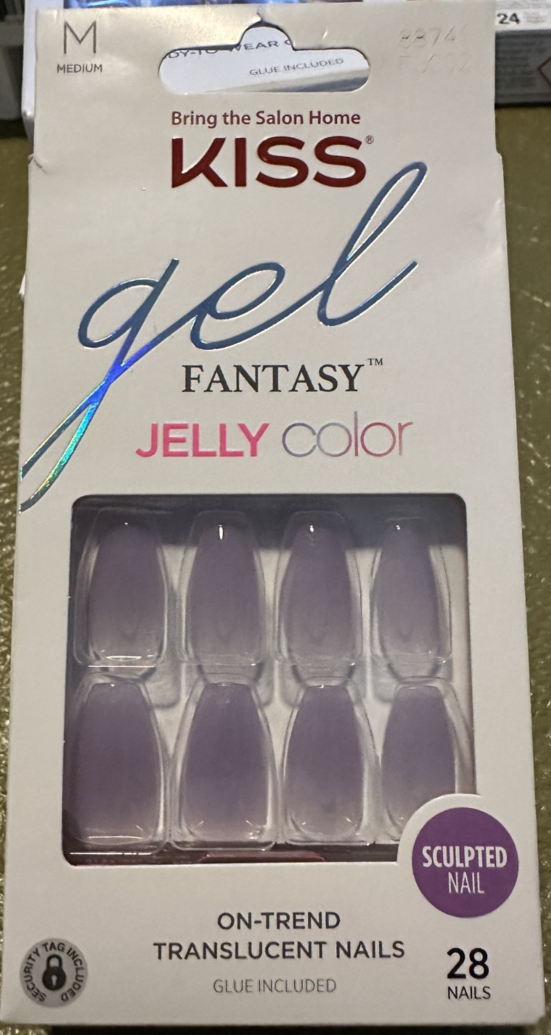 Kiss Nails Glam Fantasy Glue/Press on Medium eased edge Purple Jelly