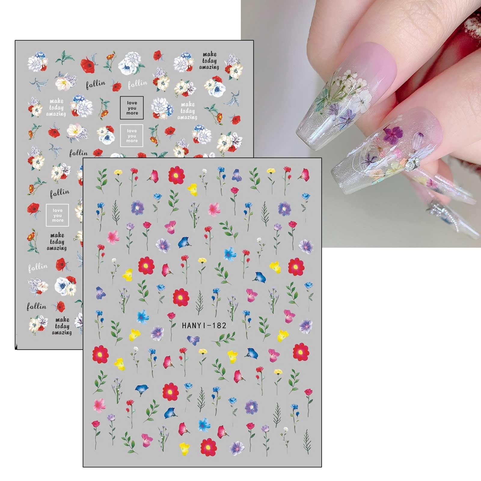 9 Sheets Spring Flower Nail Art Stickers Decals Self-Adhesive Pegatinas Uñas …