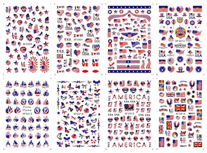 8-Sheets 4th of July Nail Art Stickers – Decals – Red Blue White American Style2