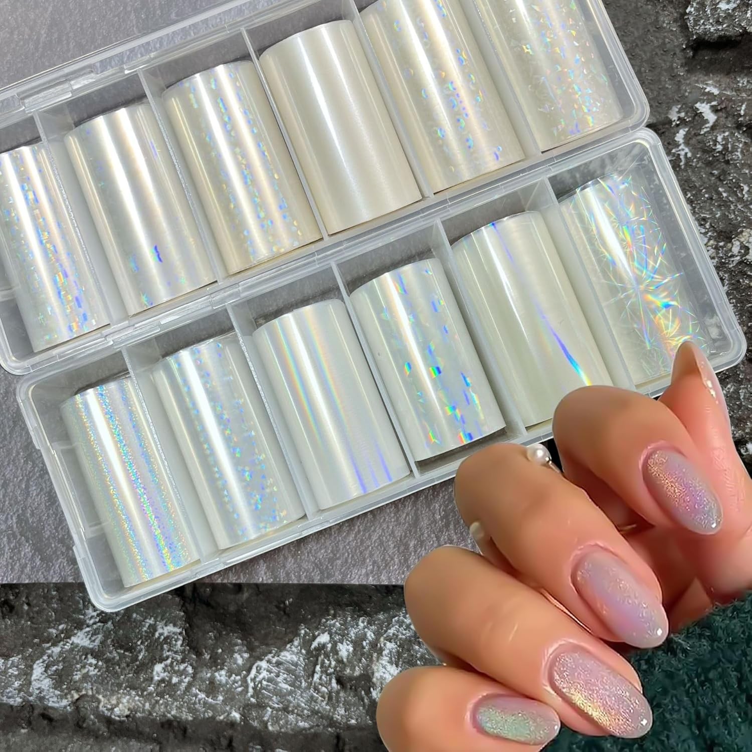 SILPECWEE 2 Boxes Aurora Nail Foil Clear Laser Glass Fragment Style