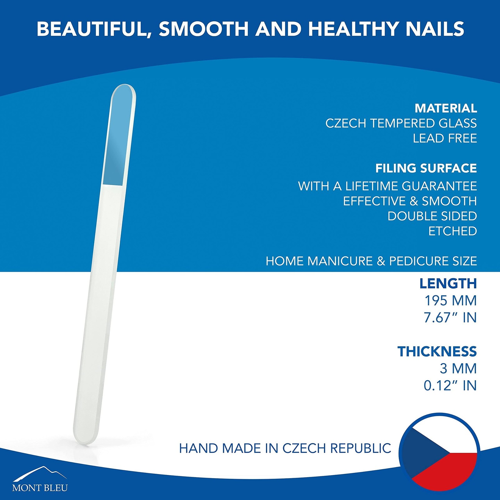 Mont Bleu Large Professional Glass Nail File – Genuine Czech Tempered Glass -…