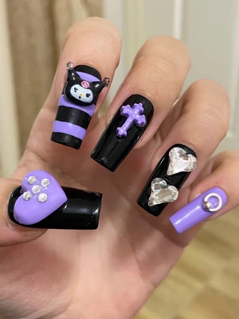Y2K Purple Kuromi sanrio handmade acrylic Press On Nails
