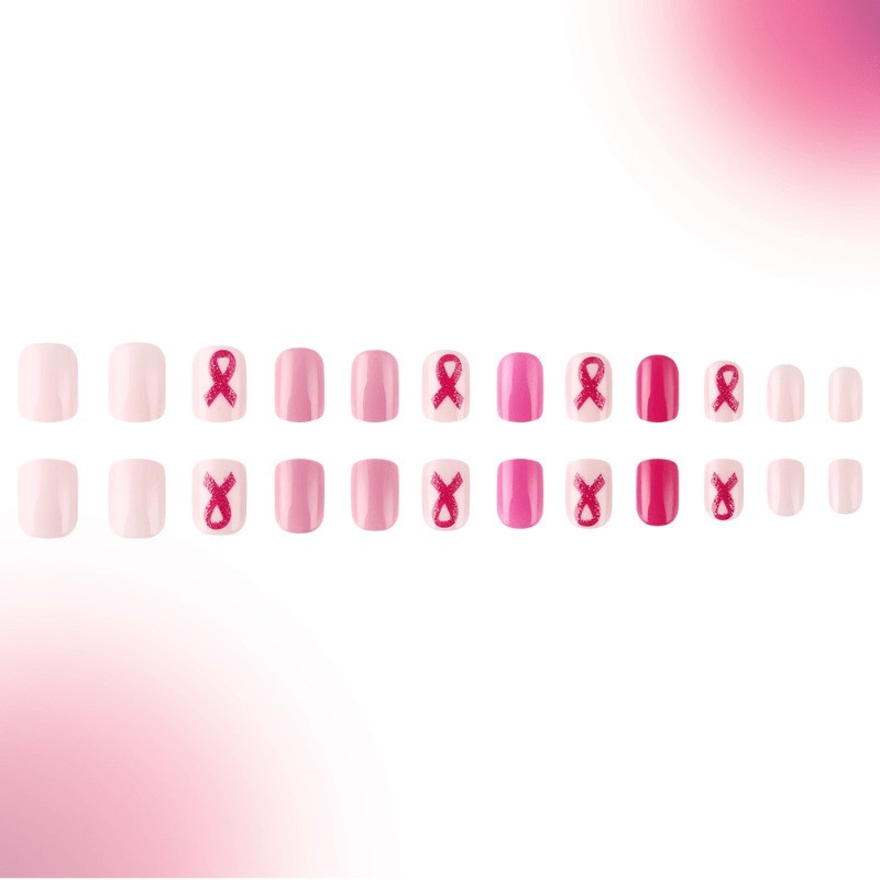 48 Pcs of Pink Short Oval Shape, Bright Pink Gradient, Removable Fake Nail Art