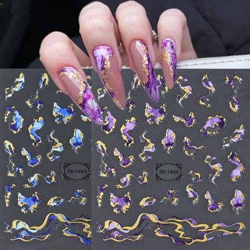 8 Sheets Nail Art Stickers 3D Self -Adhesive Hot Stamping Colorful Marble