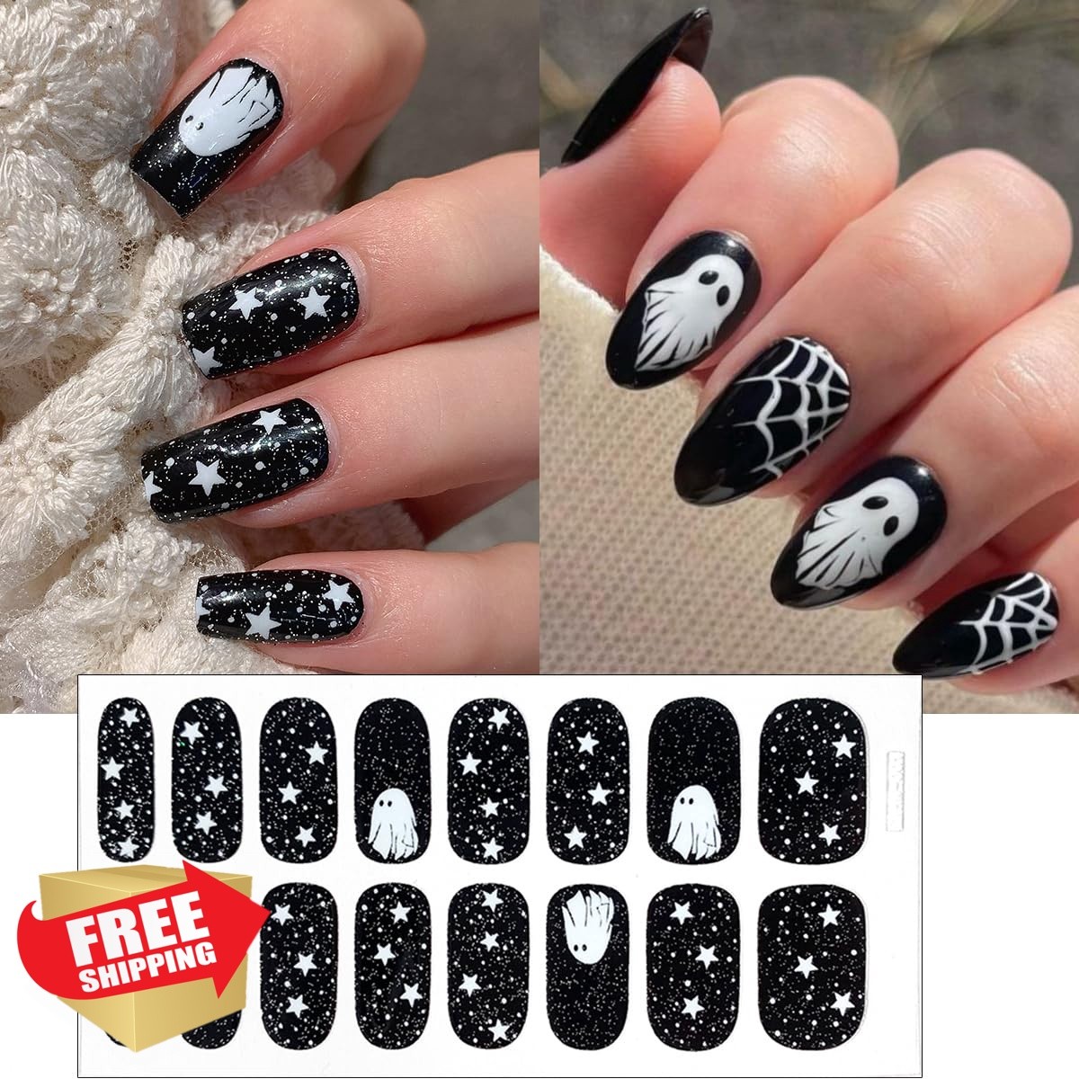 Sutaozhi 4 Sheets Halloween Gel Nail Stickers