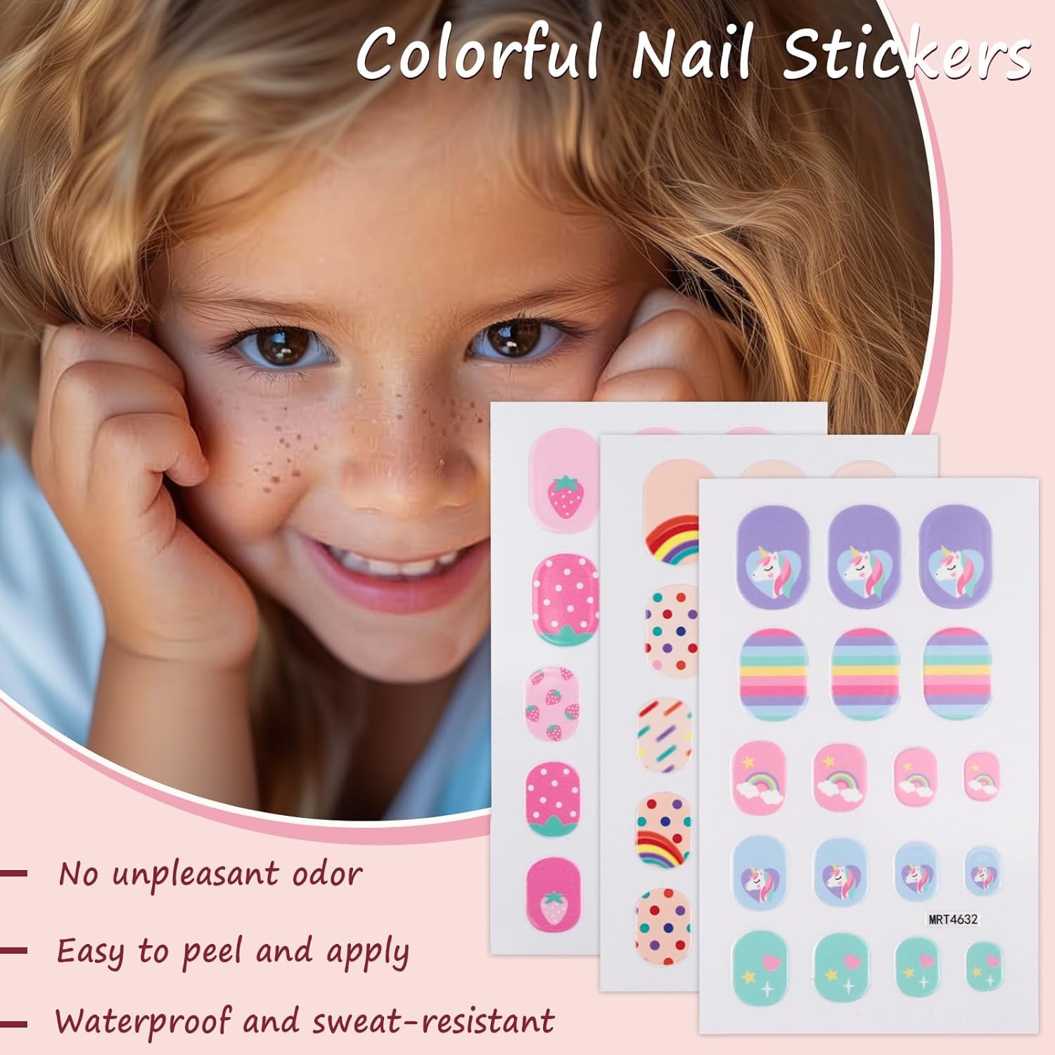 9 Sheets Self-Adhesive Colorful Kid Nail Stickers, for Girls, for Fun Nail Art D