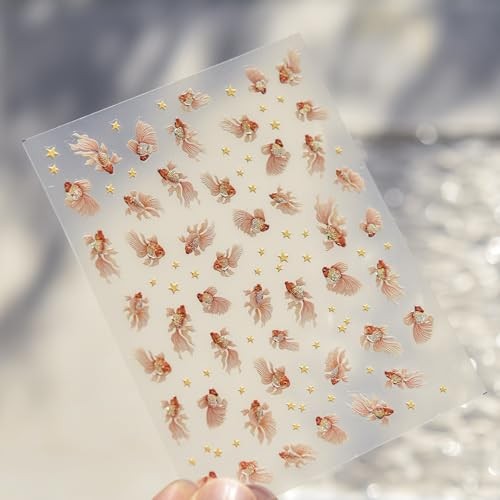 Nail Art Stickers Sparkly Koi Fish Nail Stickers 5D Embossed Cute Star Goldfish