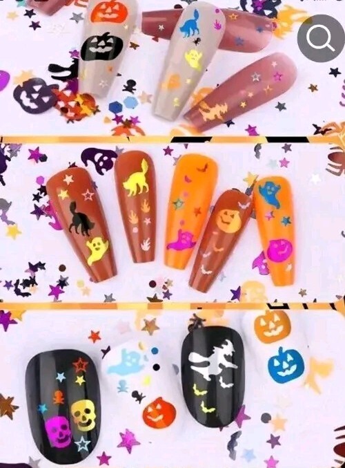 Box Lot 3D Nail Art Charms Halloween Pumpkins Spiders Cats Stars Witches Bats