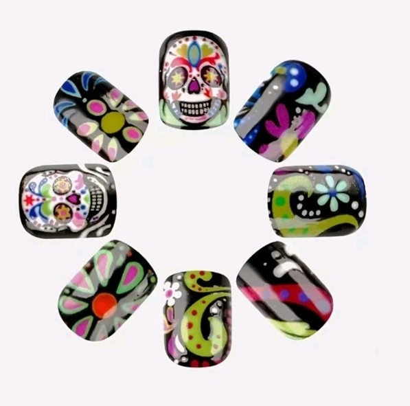 Sugar Skull Press On Nails Multicolor Black Pink Yellow Blue Nail Set Press On